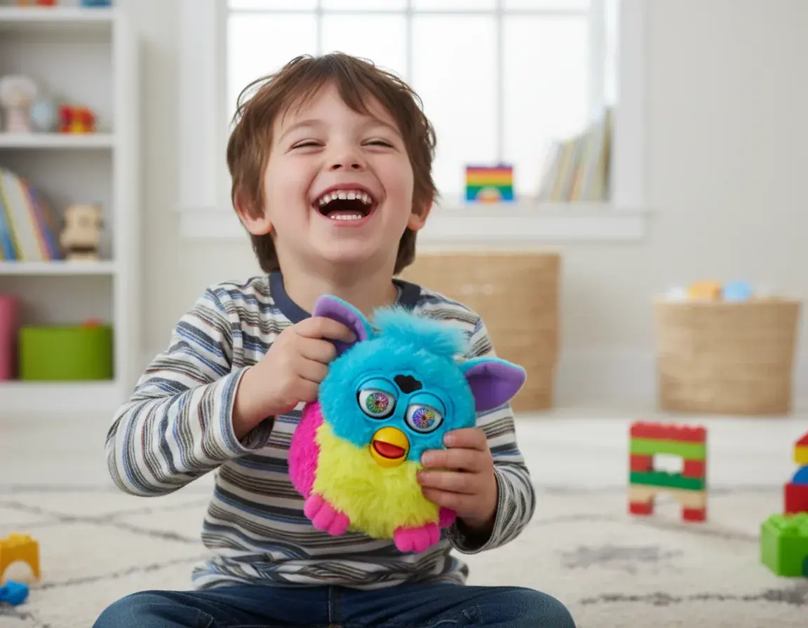 young child playing happily with beginner-friendly Furby