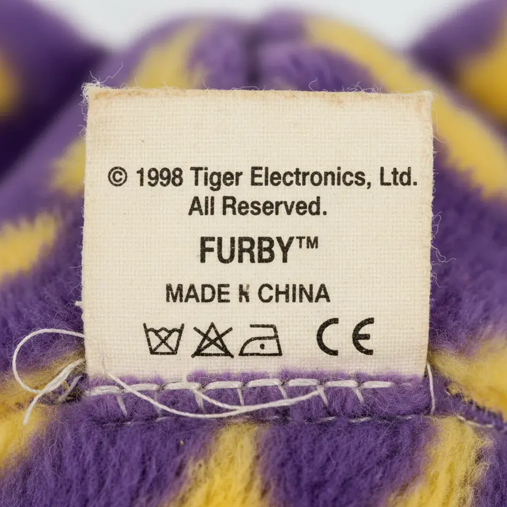 original furby 1998 bottom tag close up