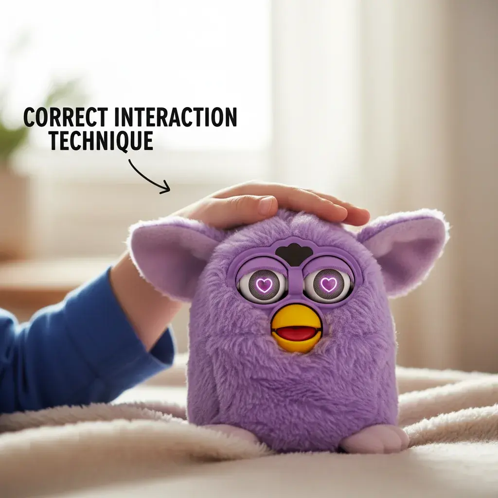 Demonstration of proper Furby head petting technique