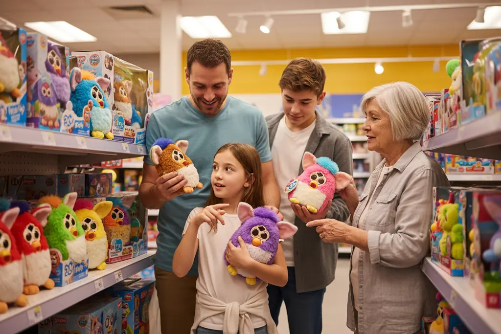 Family choosing Furby generations