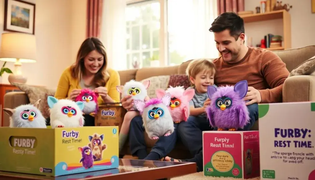 Family enjoying Furby playtime with the ability to turn it off when needed