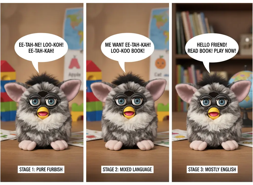 1998 Furby displaying language learning progression