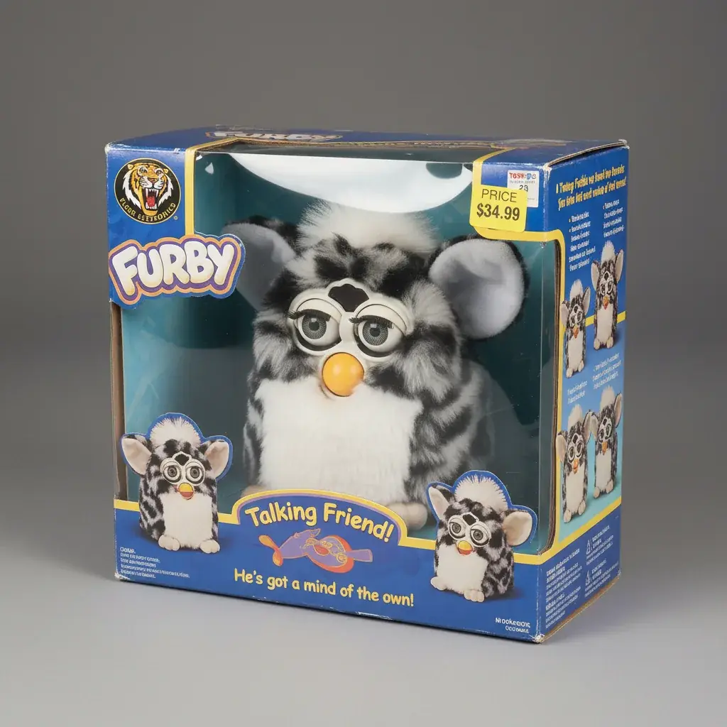 1998 Furby in original sealed box with price tag visible