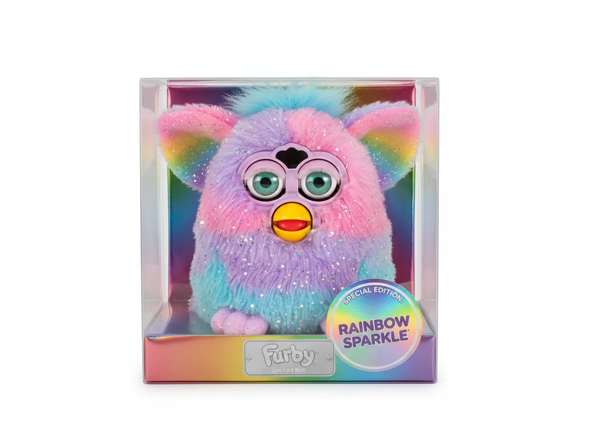 special edition rainbow furby toy for sale with multicolored fur
