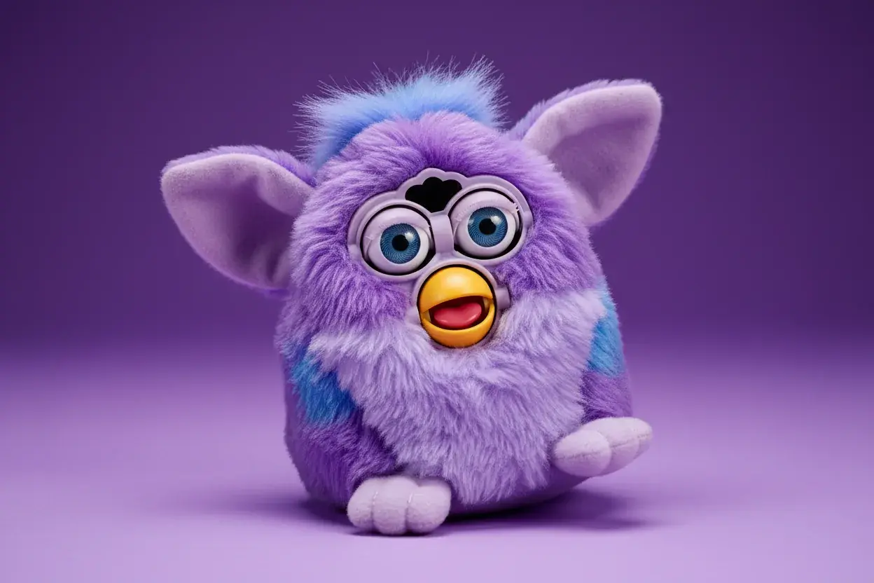 energetic purple furby with vibrant personality