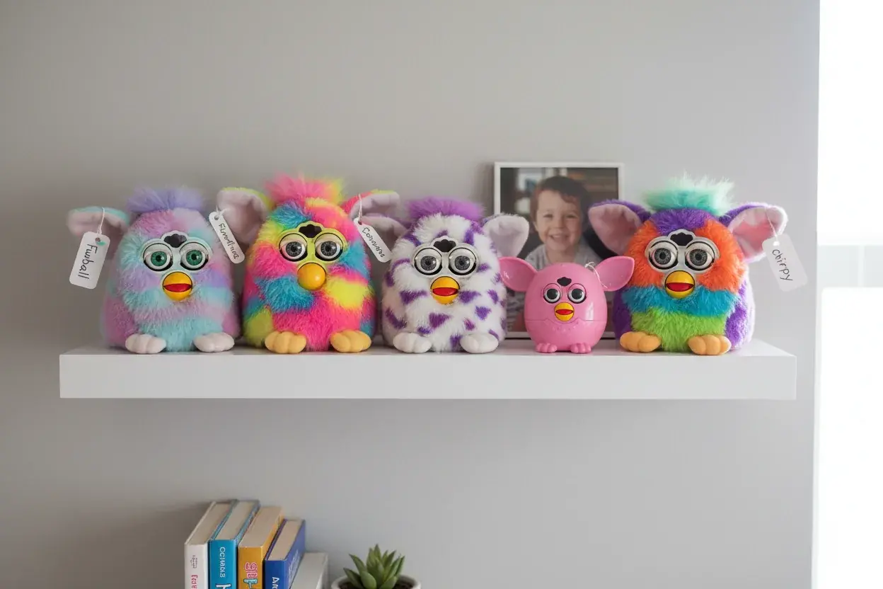 Beginner Furby collection showing diverse models arranged on display shelf