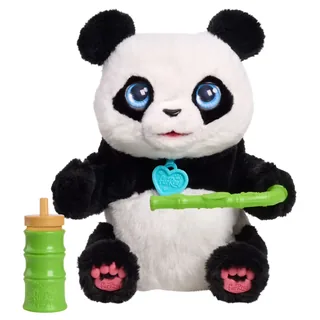 furReal Coco the Tumbling Panda plush holding bamboo beside its play bottle
