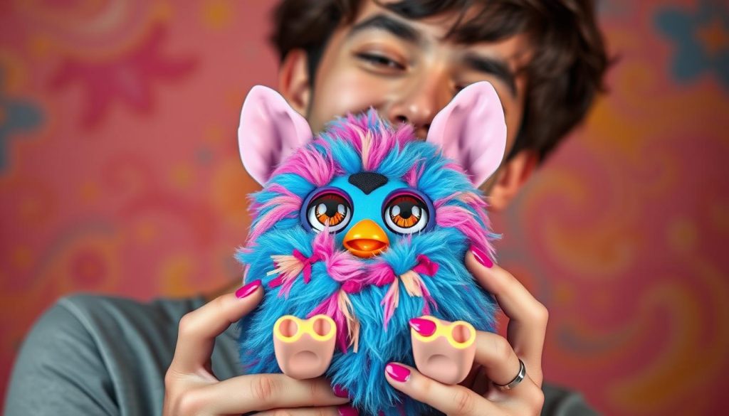 Image of a person holding a vintage Furby