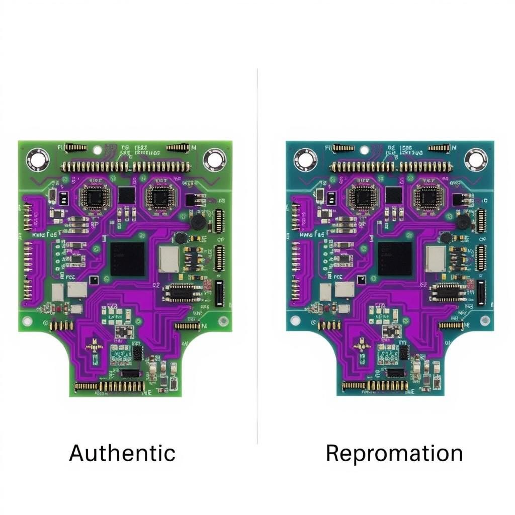 Comparison between authentic 1998 Furby circuit board and a reproduction