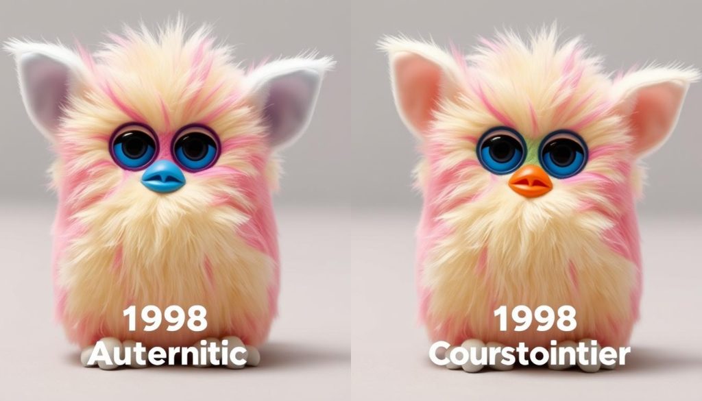 Comparison between authentic and counterfeit 1998 Furby details