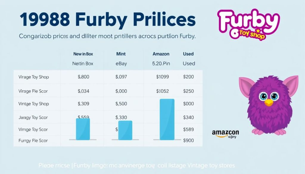 Price comparison chart showing 1998 furby prices across different retailers