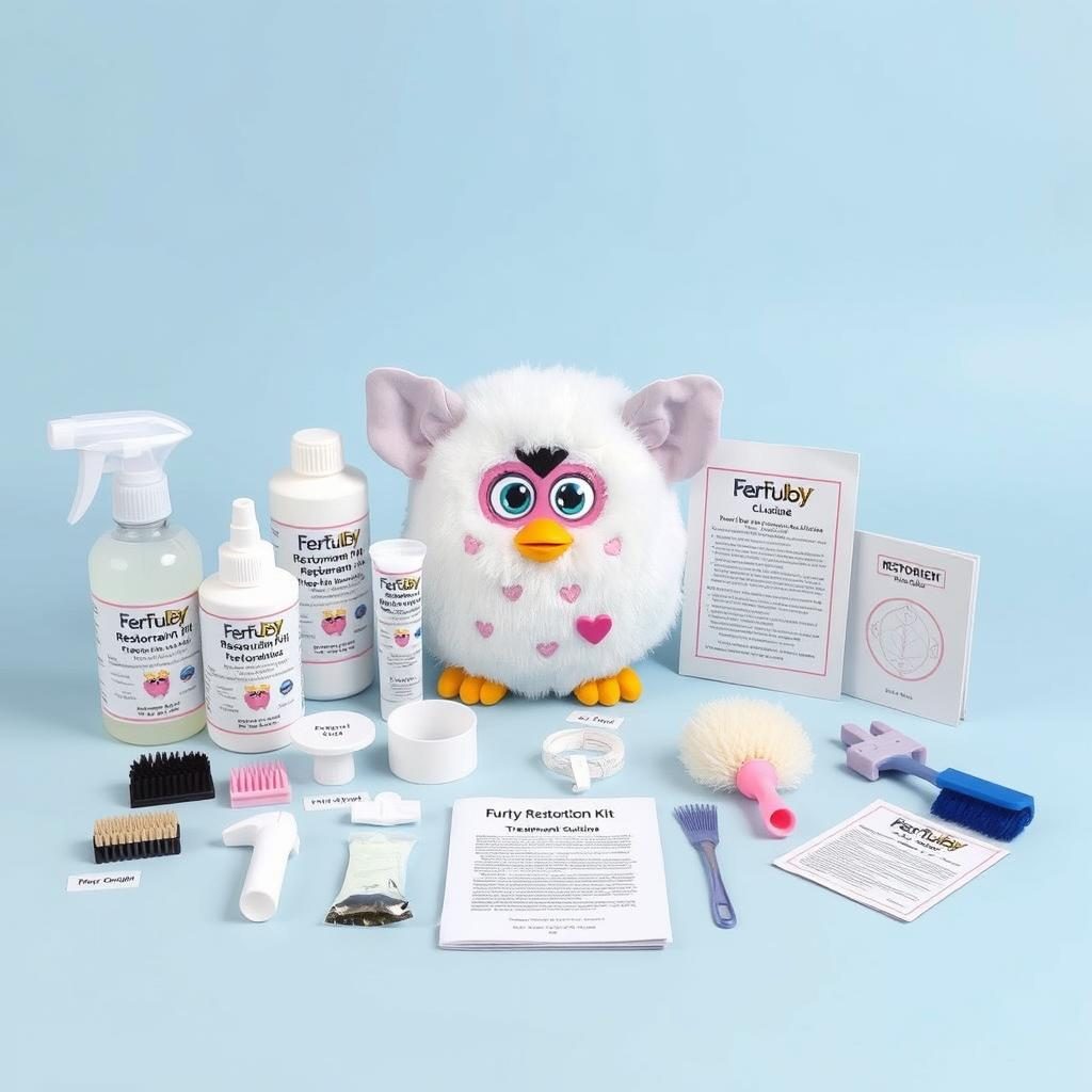 Restoration Kit for vintage 1998 Furbies with cleaning supplies