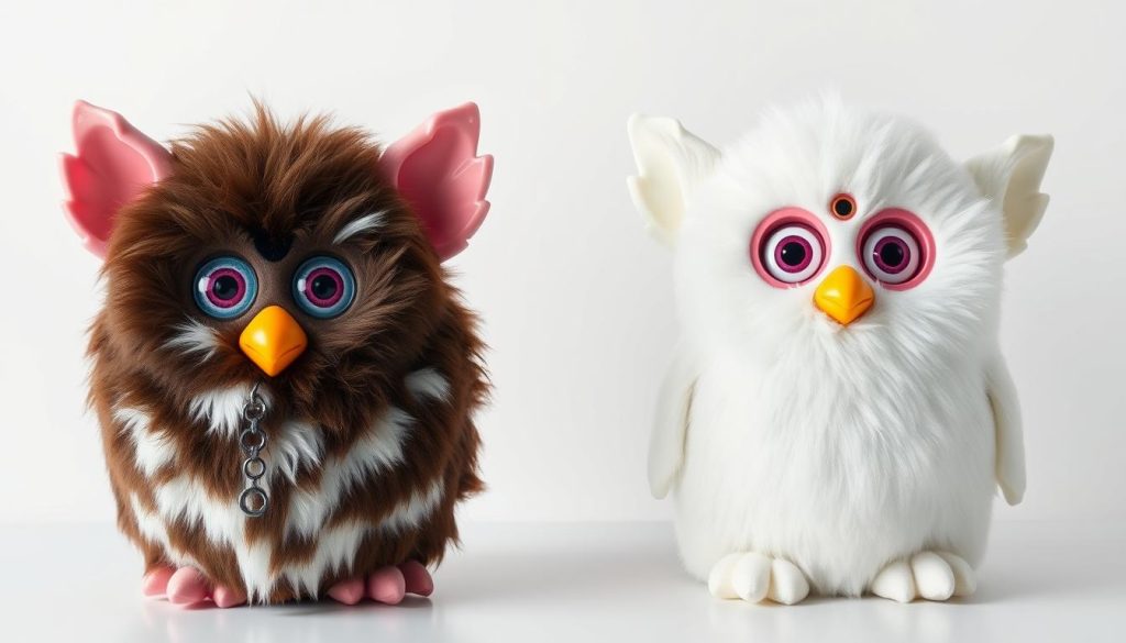 Original 1998 Furby next to 2023 Furby model showing evolution of design