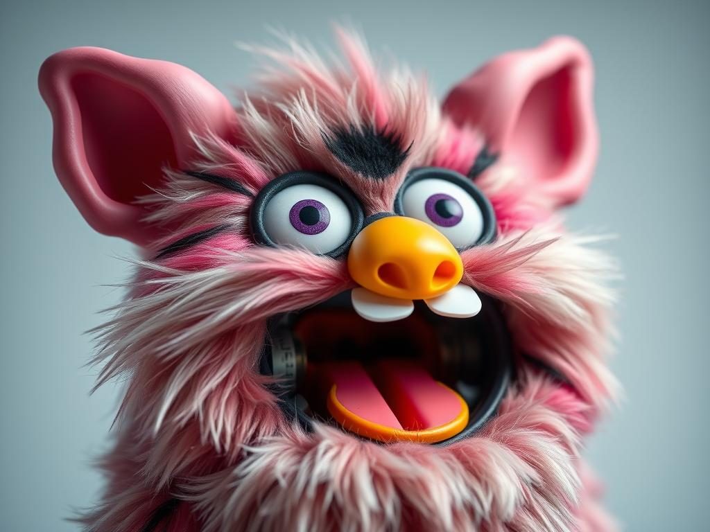 Original Furby with mouth open in speaking position