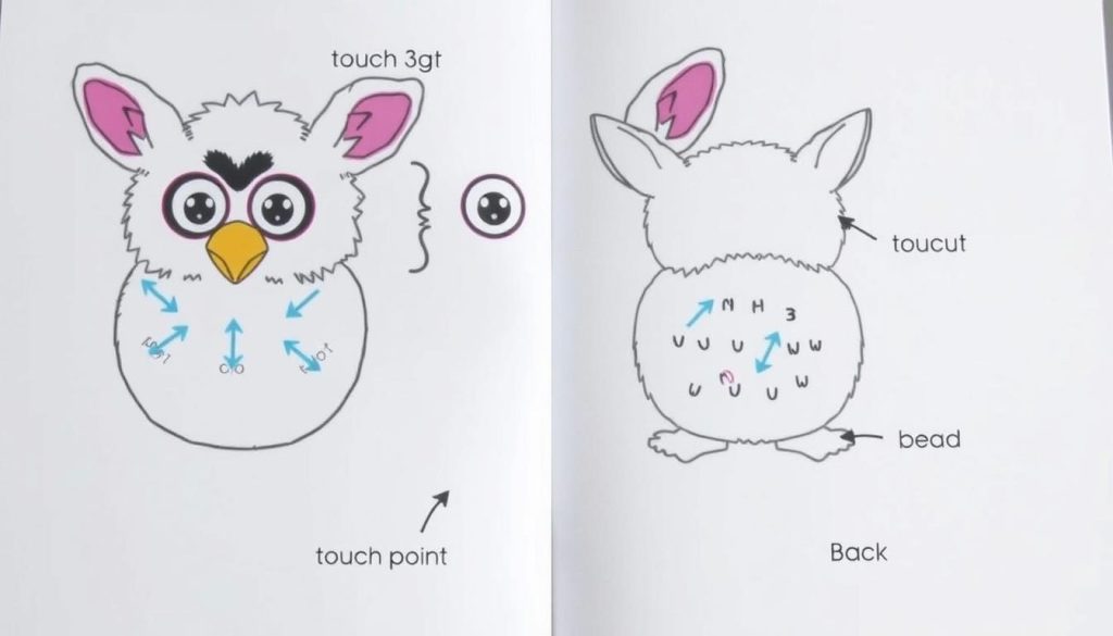 Different touch points on Furby that trigger responses