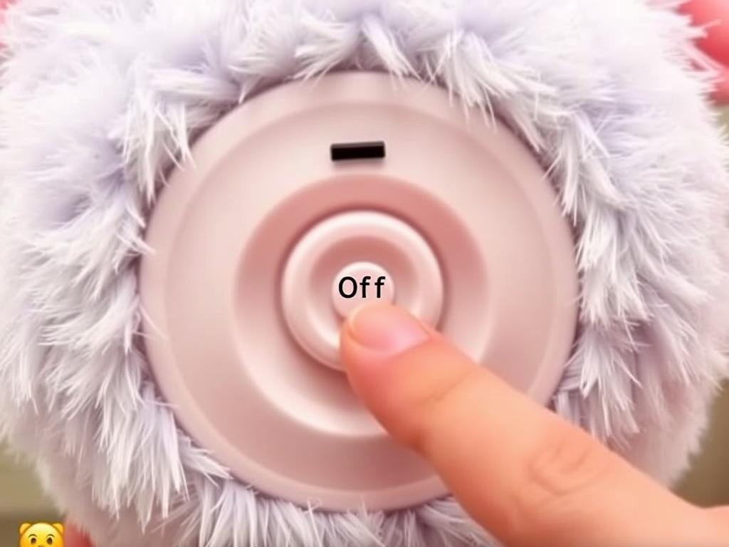 2005 Emoto-Tronic Furby with on/off switch highlighted showing how to turn furby off
