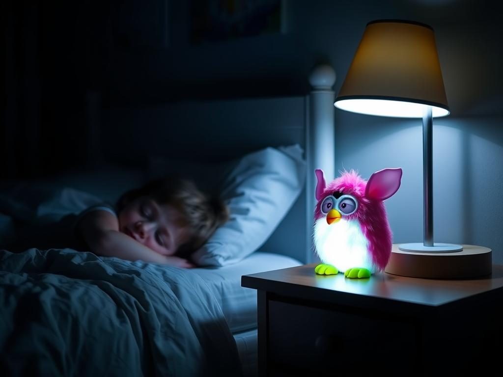 A Furby toy being turned off at bedtime