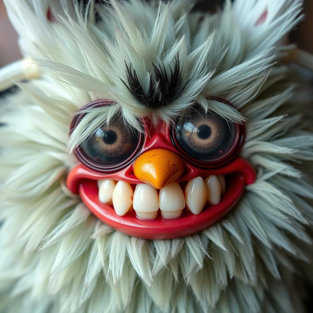 A cursed Furby with human-like teeth modification