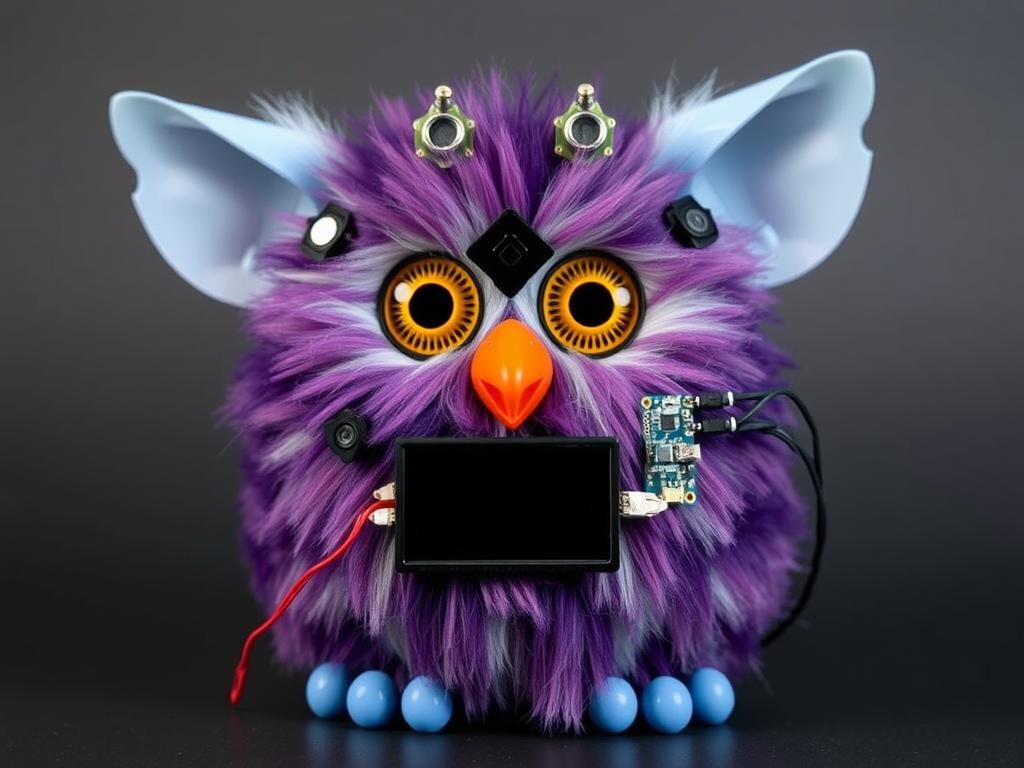 An AI-modified Furby with advanced features representing modern furby demon technology