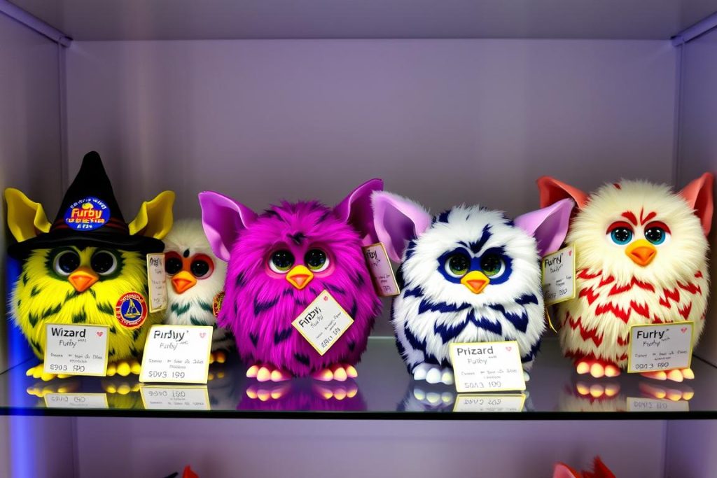 Collection of special edition Furbys from the 90s with price tags
