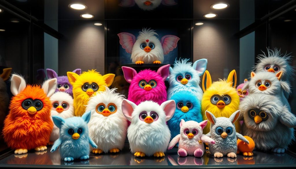 Collection of valuable Furbies arranged to show investment potential for furby price guide readers