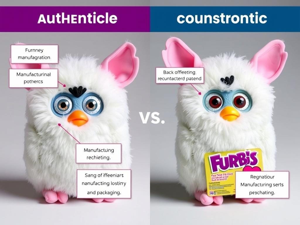 Comparison between authentic and counterfeit Furbies with identification tips for furby price guide users
