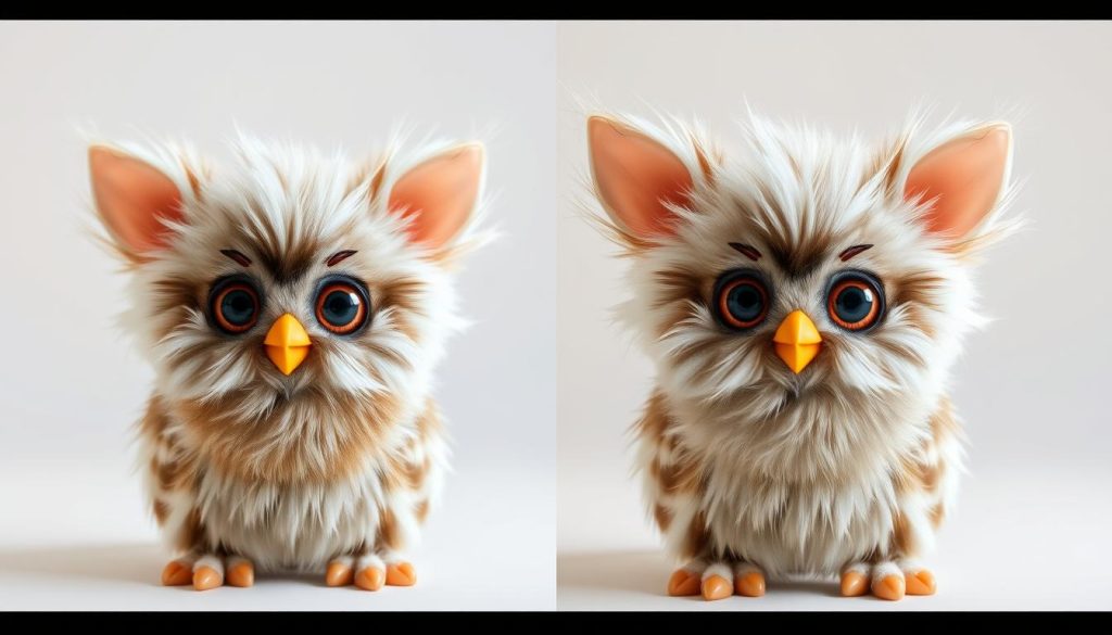 Comparison of furby with and without fur showing the uncanny valley effect