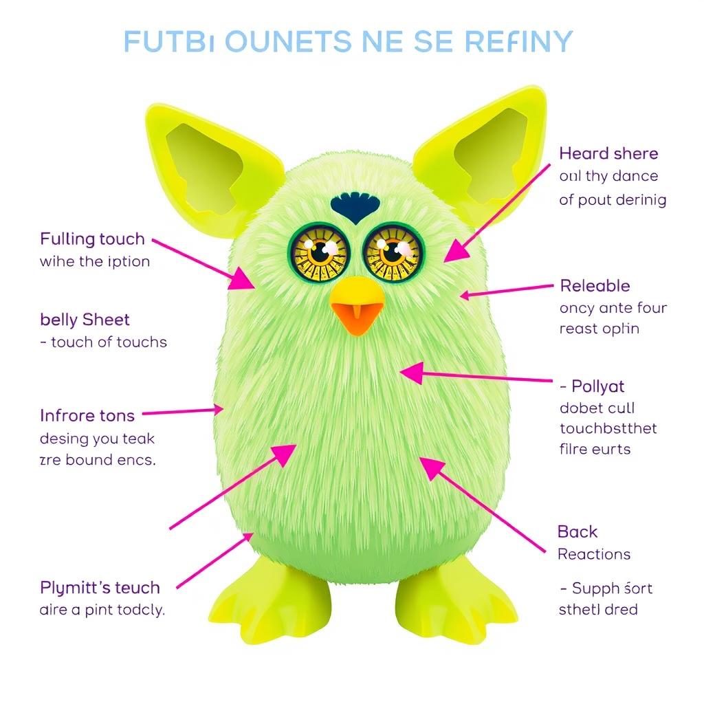 Diagram showing the touch-sensitive areas on a Furby toy