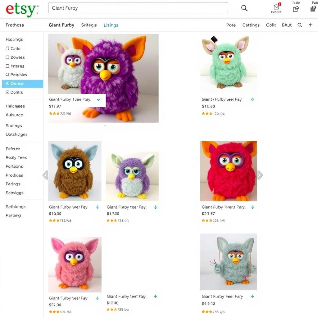 Etsy marketplace listing for Giant Furby creations