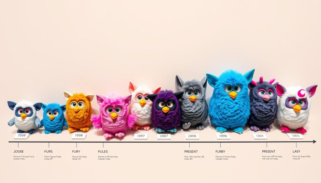 Evolution of Furby models showing different power mechanisms for how to turn furby off