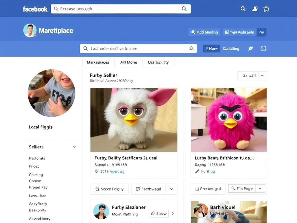 Facebook Marketplace interface showing local Furby listings