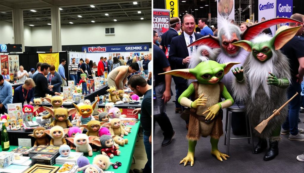 Furby collectors convention alongside Gremlins cosplayers at comic convention