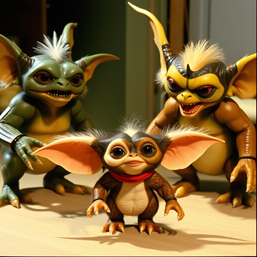 Gizmo and evil Gremlins showing the contrast between cute and monstrous characters