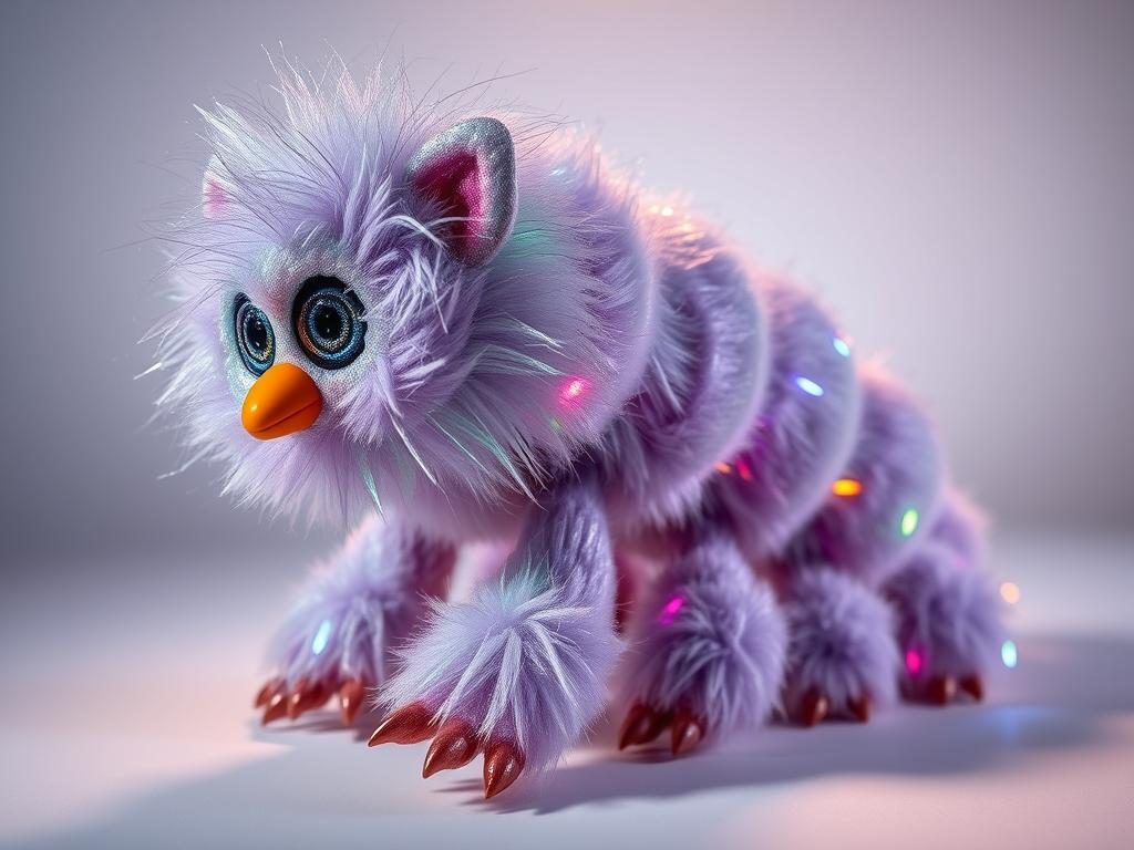 Glitter Nightmare, a Furby Centipede with holographic fabric and multiple eyes
