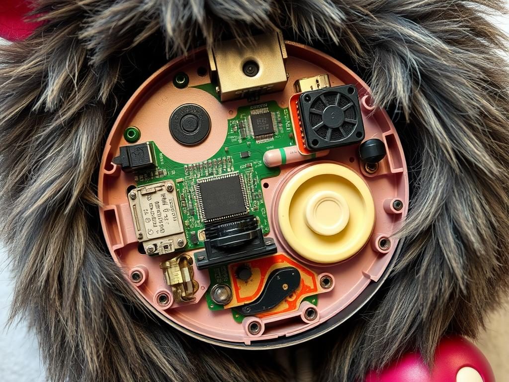 Internal components of a Furby showing its technology and sensors