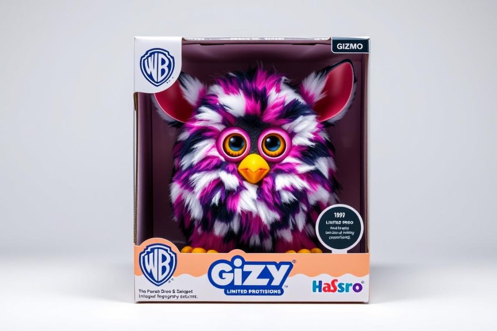 Limited edition Gizmo Furby in original packaging showing the official crossover product
