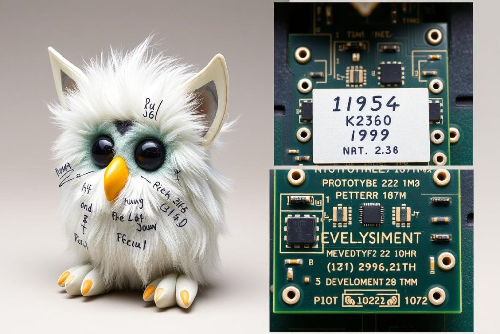 Millennium Furby prototype with visible development markings and non-standard features