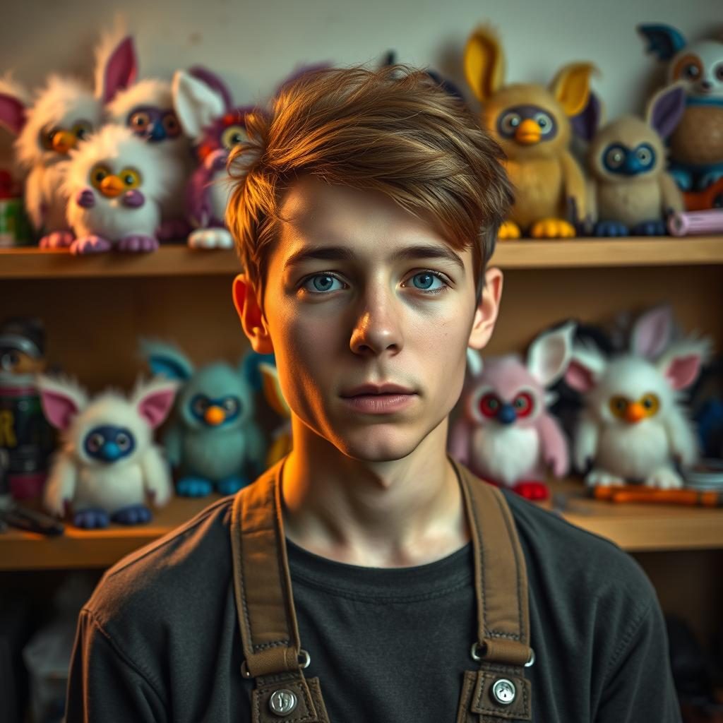 Portrait of a Furby modification artist with their creations