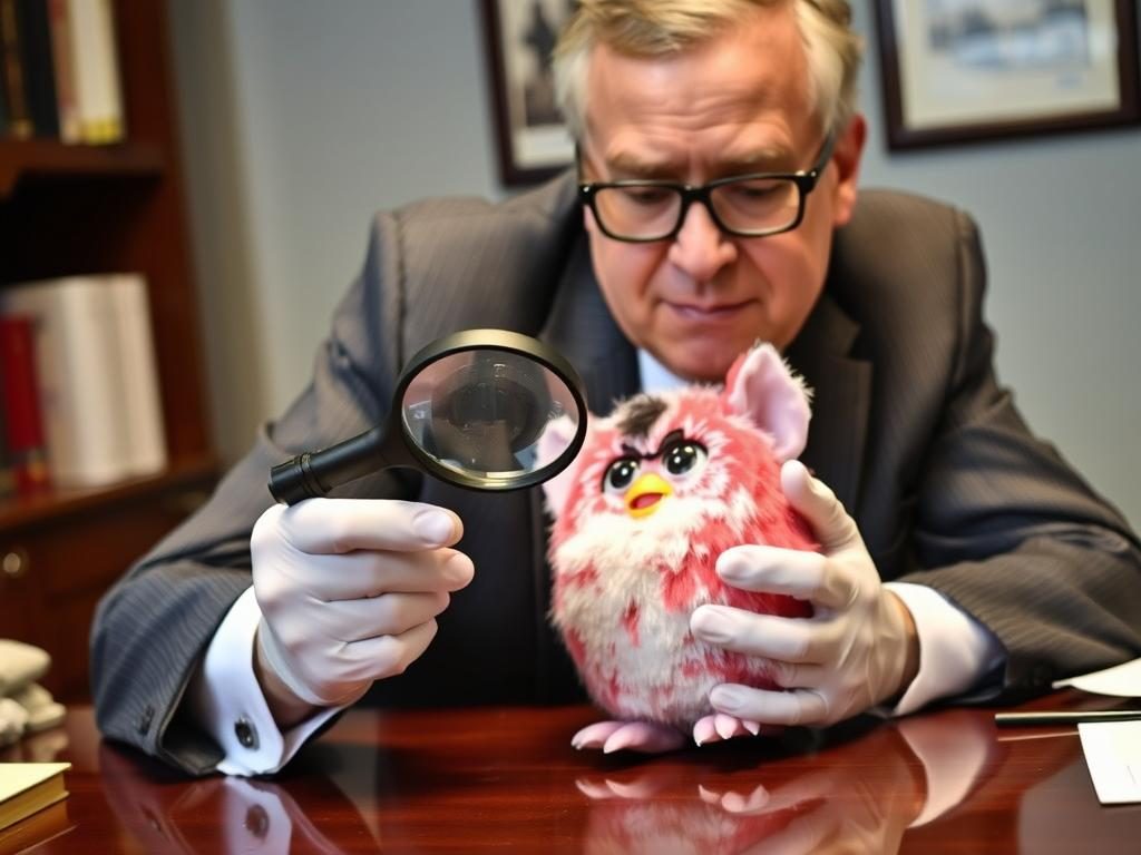 Professional appraiser examining a 1998 Furby to determine its worth