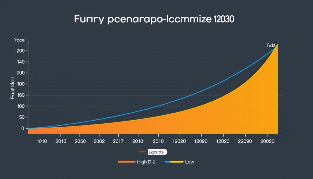 Projection chart showing potential growth scenarios for the furry fandom through 2030