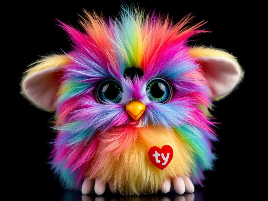 Rare Rainbow Millennium Furby showing its distinctive multicolored pattern