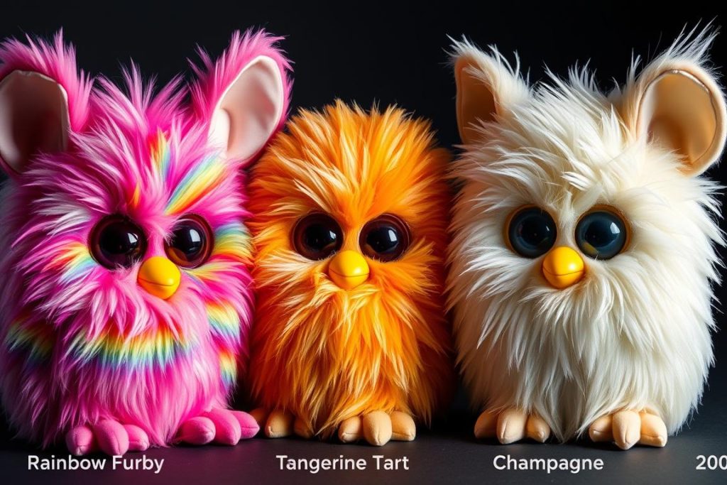 Rare color variations of Millennium Furbies showing different fur patterns