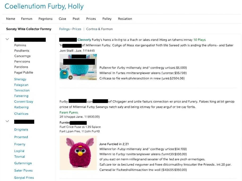 Screenshot of a collector forum showing Millennium Furby transactions