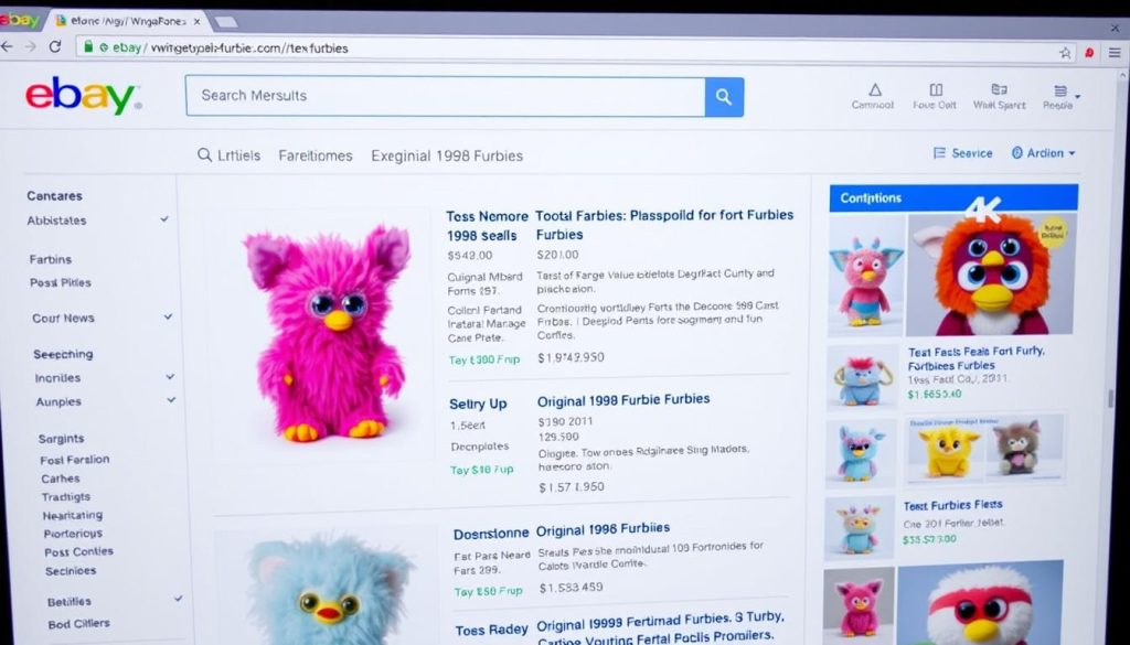 Screenshot of online marketplace showing original Furbies for sale