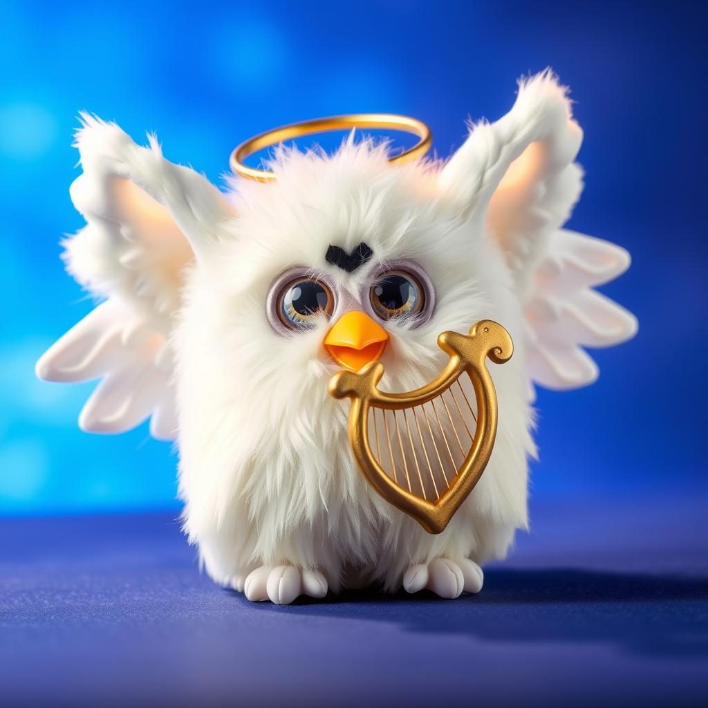 Special Furby Angel with white wings and golden halo
