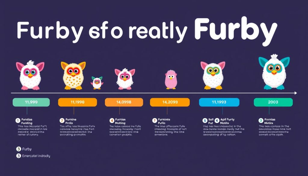 Timeline showing technological advancements throughout the history of Furby