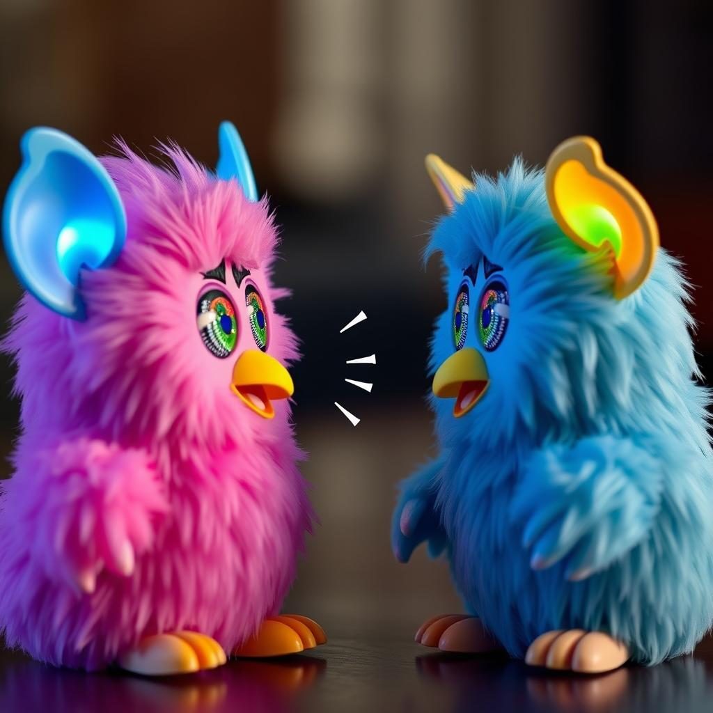 Two Furbys interacting with each other, showing their connection